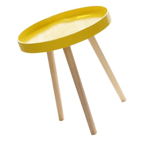 CLISPEED Runder Beistelltisch im Skandinavischen Stil Kleiner Stabiler Sofatisch aus Hochwertigem für Wohnzimmer Schlafzimmer Balkon und Garten Gelb Modern und Praktisch von CLISPEED