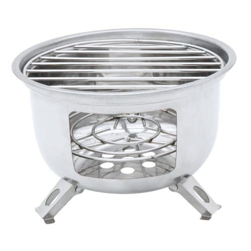 CLISPEED Runder Edelstahl Camping Grill Tragbarer Robuster Bbq Herd Rostfrei Leicht und Handlich für Outdoor Feuerstelle und Picknick Langlebiger Tragbarer Holzkohlegrill für Unterwegs von CLISPEED