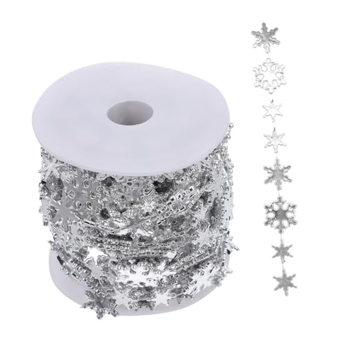 CLISPEED Silberne Schneeflocken Perlenkette für Weihnachtsbaum Kunststoff Girlande Glänzend Bruchsicher Flexibel Zuschneidbar für Festliche Baumdeko und DIY Weihnachtsschmuck von CLISPEED