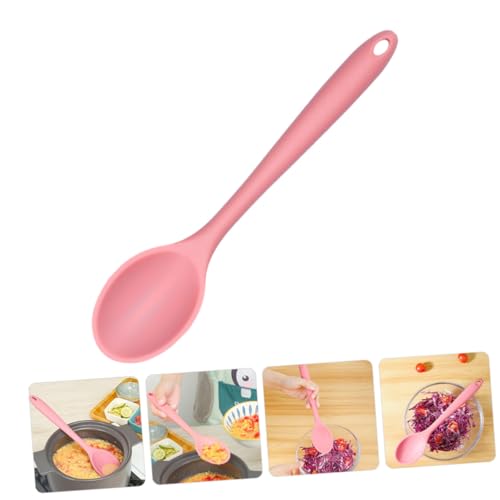 CLISPEED Silikonlöffel Küchenutensil aus Lebensmittelechtem Silikon Großer Kochlöffel mit Rutschfestem Griff Hitzebeständig Antihaftbeschichtet zum Kochen Servieren und Rühren Rosa von CLISPEED
