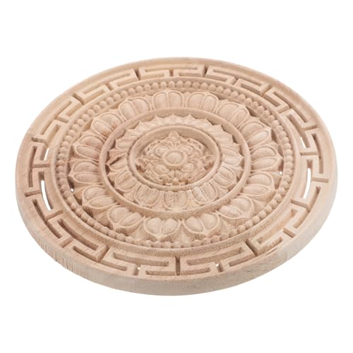 CLISPEED Unlackierte Holzschnitzerei Mandala Blume Applique Rund Holzornament für Schrank Kommode Bett Dekoration Europäischer Stil Holzverzierung für Wände und Möbel von CLISPEED