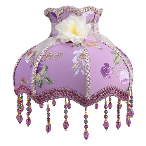 CLISPEED Vintage Lampenschirm aus Festem Stoff mit Lila Blumenanhänger Prinzessin stil Lampenschirm für Wandleuchte und Tischlampe Eleganter Romantischer Lichtschutz für Wohnraum von CLISPEED