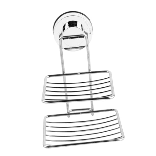 CLISPEED Wandabsorbierende Seifenkiste Seifenschale Wandabsaugung Starker Badezimmer Organizer Duschseifenhalter Elegante Form Doppelte Wandmontierte Schwammablage Seifenschale von CLISPEED