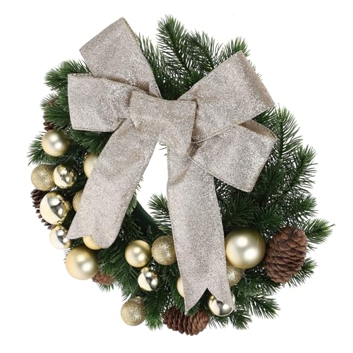 CLISPEED Weihnachtlicher Türkranz mit Schleife Leichter Wiederverwendbarer Fronttür Dekokranz Klassischer Weihnachtsdeko für Wohnzimmer Schlafzimmer Party und Haustür Festliche von CLISPEED