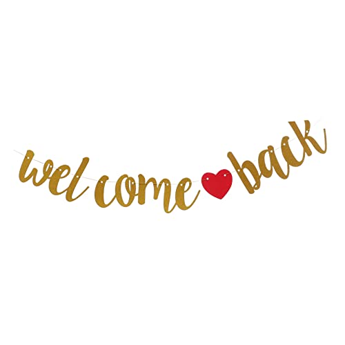 CLISPEED Willkommensbanner Goldfarben Dekorativer Welcome Back Banner mit Herzmotiv Leicht und Kompakt für Schulparty Fotohintergrund und Klassenzimmerdeko zur Rückkehr von CLISPEED