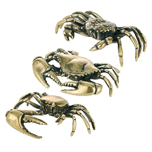 Goldene Krabbenstatue 3 Stück Messing Krabbe Figur Chinesisch Feng Shui Krabbe Mini Krabbe Tier Glück Reichtum Skulptur Statue Porsperity Figur Ornament Geschenk Krabbenmodell von CLISPEED