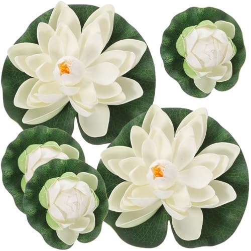 Seerosen Künstlich5 STK Künstliche Lotusblume Schwimmende Teichdekoration Seerose Ornament für Gartenterrasse Pool Aquarium Dekoration (Weiß) von CLISPEED