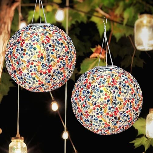 2 Stück Solar Lampions Außen, 30cm Wetterfest Solar LED Laterne, Nylon Hängende Gartenlaterne Solars Beleuchtung für Garten, Hof, Terrasse, Hochzeit, Fest Deko von CLIUNT