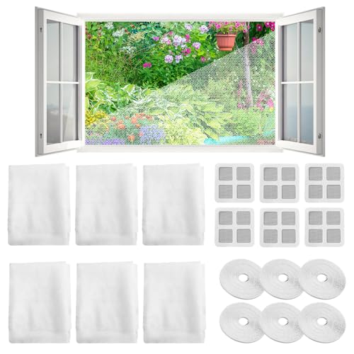 CLIUNT 6 Stück Fliegengitter für Fenster,130 x 150cm Moskitonetze für Fenster,Insektenschutz Fensternetz,mit 6 Klettband Selbstklebend,Schützen die Familie vor Insekten,Weiß von CLIUNT