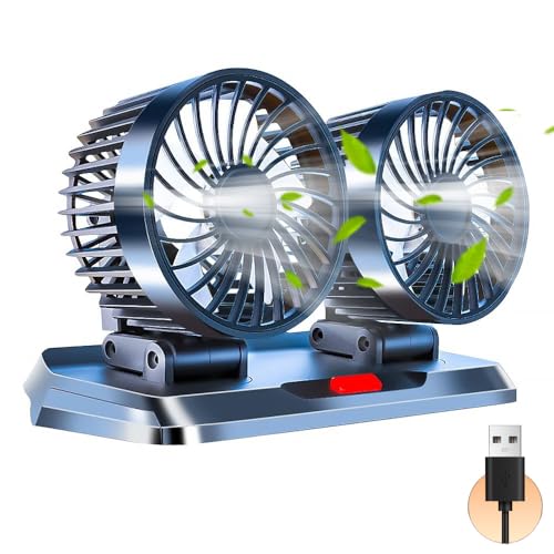 CLIUNT Auto Ventilator, 5V USB Doppelkopf Autolüfter, 360 Grad drehbar Doppelköpfiger Ventilator Auto mit 3 Geschwindigkeiten Doppellüfter, für 5Volt Autos, LKWs, SUV von CLIUNT