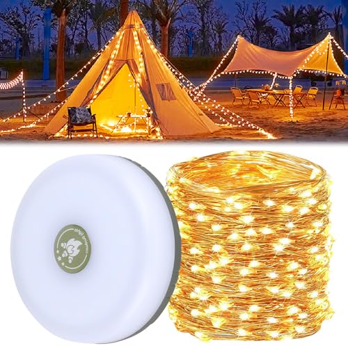 CLIUNT Camping Lichterkette Aufrollbar, 10M Wasserdichte Tragbare LED Lichterkette, LED Lichterkette Aufrollbar, mit 8 Beleuchtungsmodi, für Outdoor Camping, Hof Dekor, Warmes Licht von CLIUNT