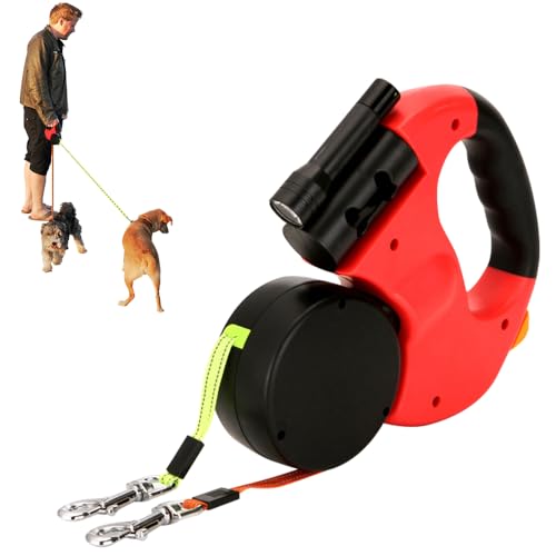 CLIUNT Doppelleine für 2 Hunde, Doppelte Einziehbare Hundeleine, Doppelte Hundeleine mit LED Licht, Hundeleine 3m, Reflektierende Hundeleine für Zwei Hunde mit 360° Drehung, für kleine Hundes von CLIUNT