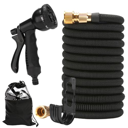 CLIUNT Flexibler Gartenschlauch, 7.5M/25FT Gartenschlauch flexibel, Flexibel Wasserschlauch Dehnbarer, mit 8 Funktionssprühdüsen, für Außenbereich, Garten, Bewässerung, Autowäsche - Schwarz von CLIUNT
