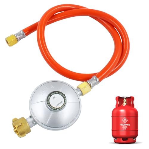 CLIUNT Gasschlauch mit druckminderer, 50mbar 150 cm Gruckminderer gasgrill, Gasschlauch Druckminderer Set, 1/4" Links Gas Niederdruckregler für Gasgrils, Camping, Picknicks, Grillpartys von CLIUNT