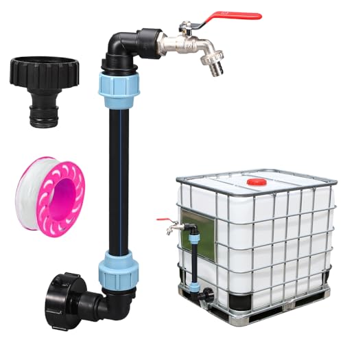CLIUNT IBC Tank Schwanenhals, IBC Schwanenhals 3/4" Auslaufhahn, IBC Adapter mit Schwanenhals Messing Wasserhahn, S60x6 IBC Wasserhahn, für Regenwassertank Wasserfaß Regenfass IBC-Container von CLIUNT