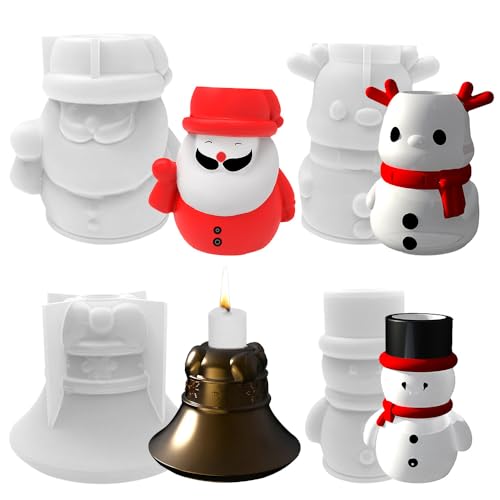 CLIUNT 3D Weihnachten Schneemann Silikonform, 4 Stück 3D Schneemann Kerzenform, Kerzenform Silikon Weihnachten, zur Herstellung von Kerzen, Seifen, Heimdekorationen usw… von CLIUNT