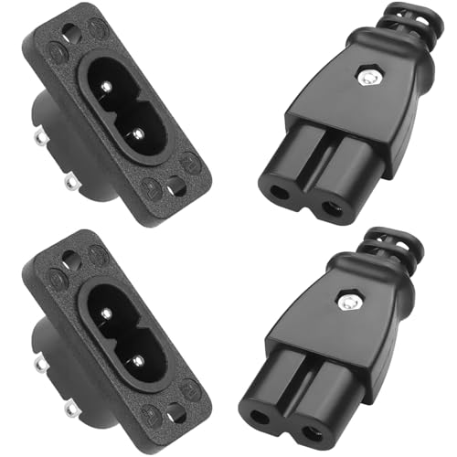 CLKE 4 STK IEC320 C8 C7 2-poliger Stecker und Buchse IEC Einlass Modul Leistung Verbinder Steckdose Gerade 250V AC 2,5A Gerätestecker Steckdose AC Schraubmontageadapter von CLKE
