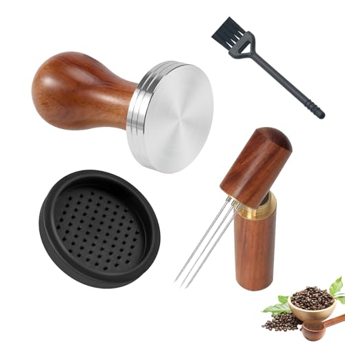 CLKE 51 mm Kaffee-Tamper, Maschinenzubehör für Espresso, mit 6 0,4 mm dicken Edelstahl-Espresso-Nadeln, Kaffee-Tamper-Matte, Kaffee-Werkzeug-Set für Barista und Kaffeeliebhaber von CLKE