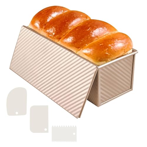 CLKE Brotbackform mit Deckel, Antihaft-Kastenform mit Deckel zum Backen, Toastbrot Backform, Gewellt Brotbackform mit Teigschaber, Karbonstahl Brotbackformen für Laibe Kuchen Gebäck(Schwarz) von CLKE