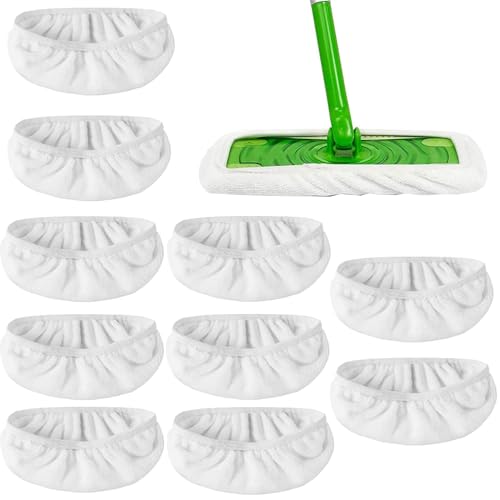 CLKE Wiederverwendbare Tücher für Swiffer Sweeper Mop, 10er-Pack Waschbare Mopptücher aus Korallenvlies, Nass- & Trockenmopps für den Haushalt, Floor Mop, Bodenwischer, Wischmop Weiß von CLKE