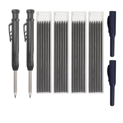 CLKE Baustellstift, Baustellenstift, 2 Zimmermannsbleistifte mit 24 Ersatzminen, 2 Schutzhülle und 1 Anspitzer für Tischler (schwarz) von CLKE