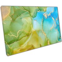 Pulsierende, Abstrakte Tinte - Leinwand Mit Grün-, Blau-, Gelb- Und Goldwirbel Für Das Innenbereich Des Büros von CLKPrintArt
