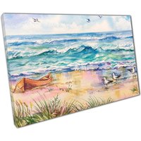 Aquarell Ostsee Strand Ufer Art Print Auf Leinwand - Gestrandetes Boot Möwen Dekor Aquarell Ostsee Strand Ufer Art Print Auf Leinwand - Gestrandetes Boot Möwen Dekor von CLKPrintArt