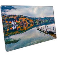 Morgen Herbstliche Leinwand - Grundlsee See Brauhof Dorf Steiermark Österreich Wand Kunst Für Zuhause Büro Dekor von CLKPrintArt