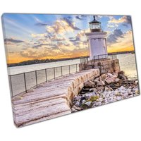 strahlende Portland Wellenbrecher Leuchtturm Leinwand Maine Coastal Wandkunst Für Haus & Büro Dekor von CLKPrintArt