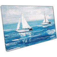 Zwei Weiße Segelboote Auf Dem Lebhaften Blauen Wasser - Ruhige Seelandschaft Ölgemälde Leinwand Für Das Home Office Dekor Zwei Weiße Segelboote Auf Dem Lebhaften Blauen Wasser - Ruhige Seelandschaft Ölgemälde Leinwand Für Das Home Office Dekor von CLKPrintArt