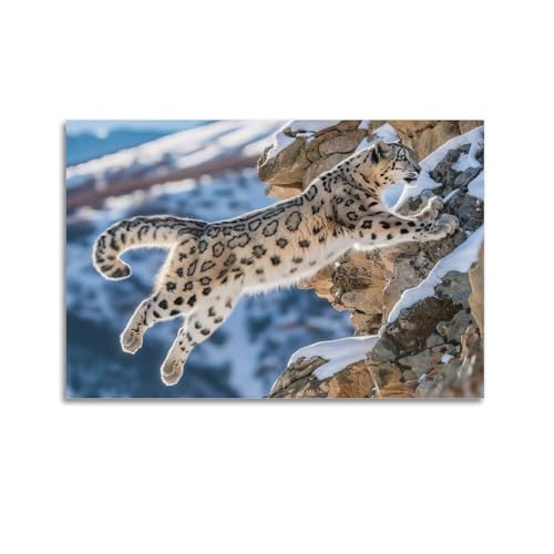 Tier-Poster, springender Schneeleopard, dekoratives Gemälde, Leinwand, Kunstbild, 50 x 75 cm Tier-Poster, springender Schneeleopard, dekoratives Gemälde, Leinwand, Kunstbild, 50 x 75 cm von CLLHOK