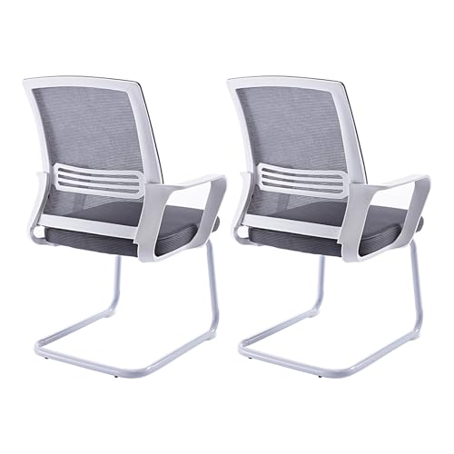 CLLXDZ 2 PCS Freischwinger Stühle, Besucherstuhl mit Kufengestell und Armlehne aus Netzrückenlehne, Bürostuhl für den Empfangs und Warteraum zu Hause(Gray) von CLLXDZ