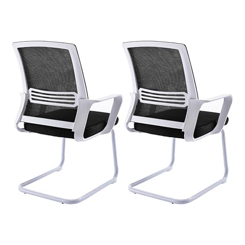 CLLXDZ 2 PCS Freischwinger Stühle, Besucherstuhl mit Kufengestell und Armlehne aus Netzrückenlehne, Bürostuhl für den Empfangs und Warteraum zu Hause(White) von CLLXDZ