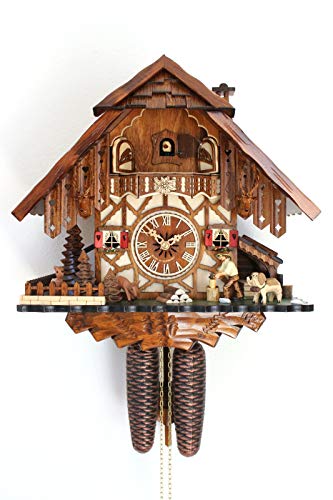 CLOCKVILLA HETTICH-UHREN Original Schwarzwälder Kuckucksuhr 8 Tage Schwarzwaldhaus beweglicher Holzhacker von CLOCKVILLA HETTICH-UHREN