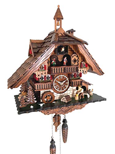 CLOCKVILLA HETTICH-UHREN Schwarzwälder Kuckucksuhr Schwarzwaldhaus Quarz beweglicher Holzhacker Musik 40 x 40 x 20 cm Braun von CLOCKVILLA HETTICH-UHREN