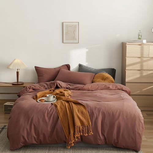 CLOTHKNOW Ziegelrot, volle Größe, 3-teilig, rostrot, Bettwäsche-Set, für Damen und Herren, Tröster weich, bräunlich, mit 2 x Kissenbezügen von CLOTHKNOW