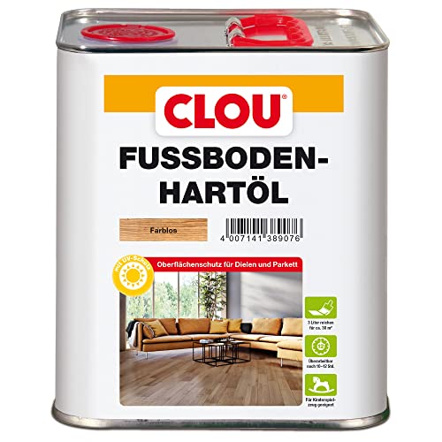 CLOU Fußboden-Hartöl, Parkettöl zur Pflege und Holzpolitur von Holz-Oberflächen wie Parkett, Dielen, Treppen und Möbel, farblos, 3 Liter von CLOU