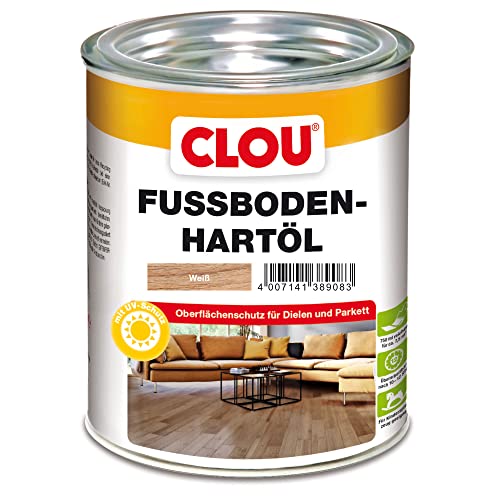 CLOU Fußboden-Hartöl, Parkettöl zur Pflege und Holzpolitur von Holz-Oberflächen wie Parkett, Dielen, Treppen und Möbel, weiß, 0,75 Liter von CLOU