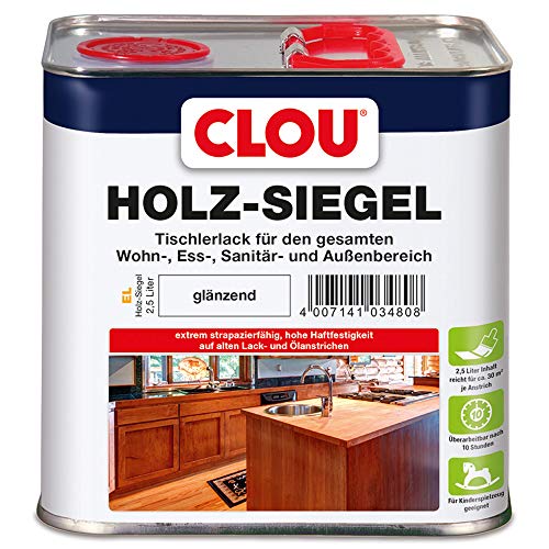 CLOU Holz-Siegel Tischlerlack: Premium Klarlack zur Lackierung von Möbeln, Treppen, Parkett und im Garten, glänzend, 2,50 L von CLOU