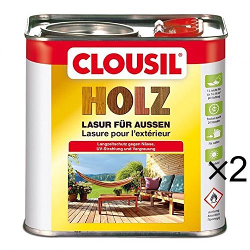 CLOUsil Holzlasur Holzschutzlasur für außen edelgrau hell Nr. 25, 2×2.5L: Wetterschutz, UV-Schutz, Nässeschutz und Schimmel für alle Holzarten - in verschiedenen Farben von CLOU