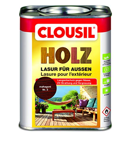 CLOUsil Holzlasur Holzschutzlasur für außen mahagoni Nr. 03, 0.75L: Wetterschutz, UV-Schutz, Nässeschutz und Schimmel für alle Holzarten - in verschiedenen Farben von CLOU