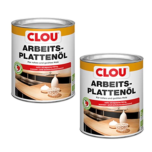 Clou Arbeitsplatten-Öl für rohes und geöltes Holz, wasserabweisende und abriebfeste Öl-Wachs-Kombination, 2x750ml von CLOU