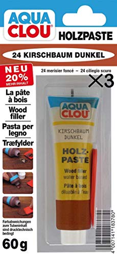 Clou Holzpaste zum Reparieren und Auskitten von Holzschäden kirschbaum dunkel, 3×60 g: gebrauchsfertige Paste geeignet für den gesamten Innenbereich von CLOU