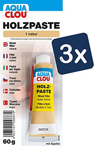 Clou Holzpaste zum Reparieren und Auskitten von Holzschäden natur 3×60 g: gebrauchsfertige Paste geeignet für den gesamten Innenbereich von CLOU