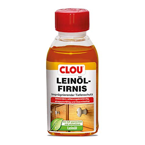 CLOU Leinöl-Firnis: Imprägnierender Tiefenschutz, kaltgepresst und verkocht für Holz innen und außen, farblos, 0,15 L von CLOU