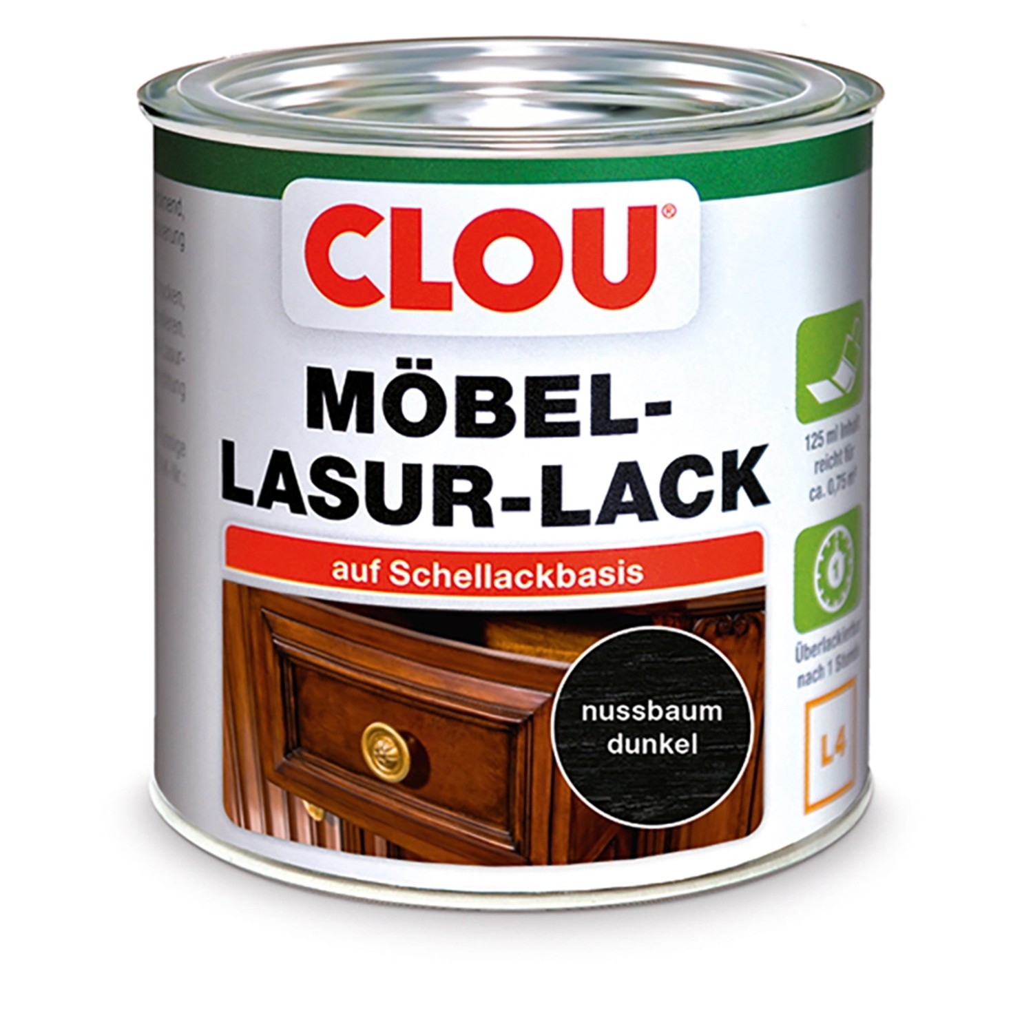 Clou Möbel-Lasur-Lack L4 Nussbaum dunkel 125 ml von CLOU