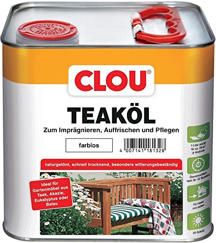 CLOU Teaköl: Holzöl zum Imprägnieren, Auffrischen & Pflegen, Innen & Aussen, UV-Schutz, Farblos, 2,5 L von CLOU