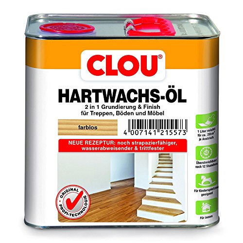 CLOU Hartwachsöl farblos: 2 in 1 Grundierung & Finish für Arbeitsplatten, Parkett, Treppen und Möbel im Innenbereich, 2,50 L von CLOU