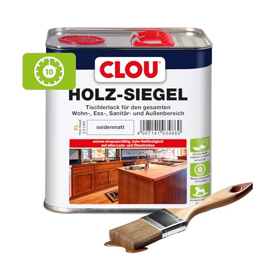 CLOU Holz-Siegel Tischlerlack: Premium Klarlack zur Lackierung von Möbeln, Treppen, Parkett und im Garten, seidenmatt, 2,50 L von CLOU