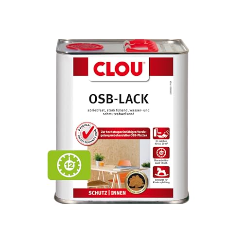 Clou OSB Lack: Seidenglänzender Holzlack zur Versiegelung von OSB-Platten, farbloser Parkettlack, wasserabweisend, 3L Clou OSB Lack: Seidenglänzender Holzlack zur Versiegelung von OSB-Platten, farbloser Parkettlack, wasserabweisend, 3L von CLOU